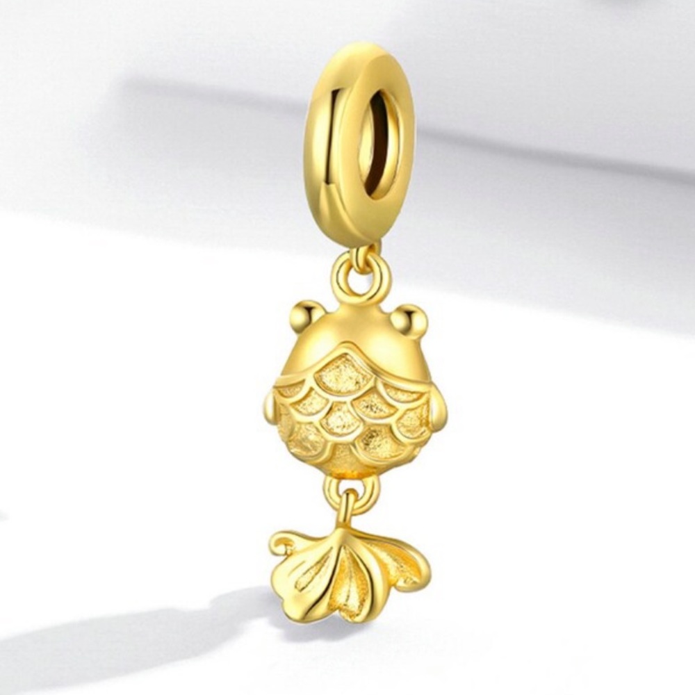 Gold fish Charm For Bracelet, 925 silver + gold plated Charm For Bracelet EUC